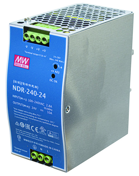 Alimentatore Metallico DIN Rail,24Vdc 10A 240W IN:90-264V DIM:63x125,2x113,5mm NDR-240-24 MEAN WELL