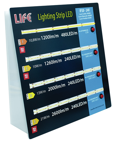 ESPOSITORE DIMOSTRATIVO LIFE in PLEXIGLASS per STRISCE LED 24Vdc 16.LS703202C / 16.LS704802C / 16.LS632402C / 16.LS262402C