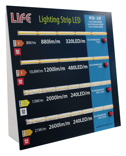 ESPOSITORE DIMOSTRATIVO LIFE in PLEXIGLASS per STRISCE LED 24Vdc 16.LS703202N / 16.LS704802N / 16.LS632402N / 16.LS262402N%%%_substitutiveMessage_%%%00.ESP0412