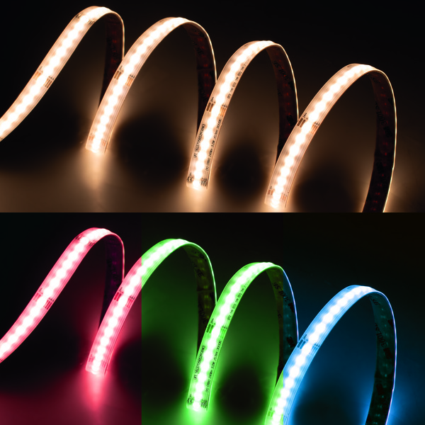 Striscia RGB+Bianco Caldo, LED COB 560chips, IP65H, 24V, R+G+B+W=15W/m , 3000K 490lm/m R:6W G:6W B:6W W:6,4W/m, PREZZO per 5m - PCB 12mm Striscia RGB+Bianco Caldo, LED COB 560chips, IP65H, 24V, R+G+B+W=15W/m , 3000K 490lm/m R:6W G:6W B:6W W:6,4W/m, PREZZO per 5m - PCB 12mm