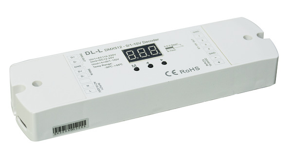 Ricevitore Dimmer 0-10V, da DMX512 a 4 Zone 0-10V, Alimentazione 220V~ o 12-24Vdc, LIFE512