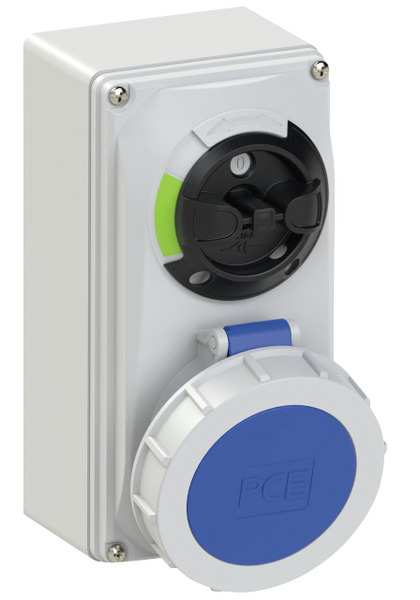 PRESA CEE INDUSTRIALE IP66/IP67, 61232-6, CON INTERRUTTORE, INTERBLOCCATA, 32A 230V, 3 POLI, COLORE BLU, MONTAGGIO A PARETE PRESA CEE INDUSTRIALE IP66/IP67, 61232-6, CON INTERRUTTORE, INTERBLOCCATA, 32A 230V, 3 POLI, COLORE BLU, MONTAGGIO A PARETE