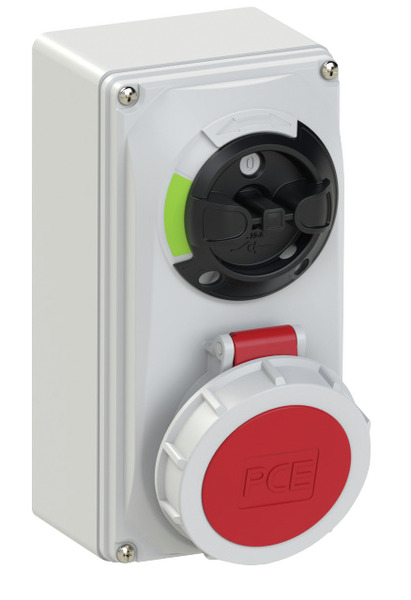 PRESA CEE INDUSTRIALE IP66/IP67, 61142-6, CON INTERRUTTORE, INTERBLOCCATA, 32A 400V, 4 POLI, COLORE ROSSO, MONTAGGIO A PARETE PRESA CEE INDUSTRIALE IP66/IP67, 61142-6, CON INTERRUTTORE, INTERBLOCCATA, 32A 400V, 4 POLI, COLORE ROSSO, MONTAGGIO A PARETE