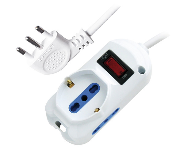 MULTIPRESA 1PR.SCHUKO/BIPASSO+2PR.BIVALENTI-SP.10A(2P+T) 90°+INTER. Protezione da Sovraccarico,2500W