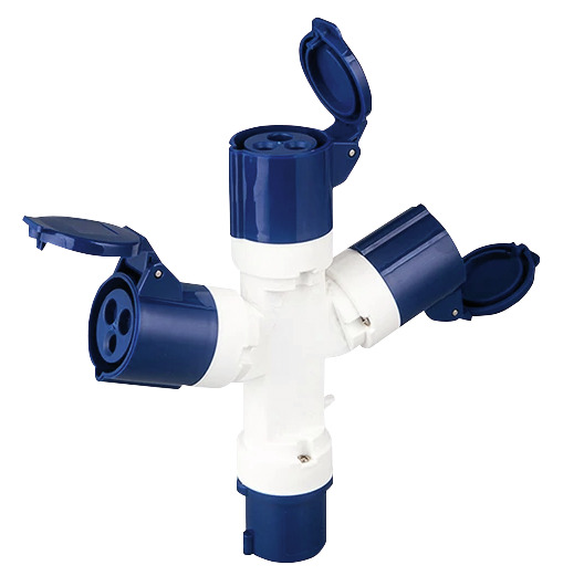 Moltiplicatore CEE Industriale  IP44, 16A 200-250V, 3 POLI, 1 Spina - 3 Prese,  COLORE BLU