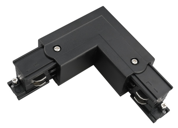 Connettore Tipo L, con alimentazione centrale DX, 98x98x33mm, per binario alluminio 39.9TL230*, colore NERO Connettore Tipo L, con alimentazione centrale DX, 98x98x33mm, per binario alluminio 39.9TL230*, colore NERO