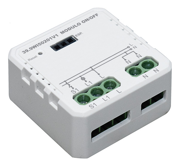 Modulo 1CH Relè ON/OFF uscita 230V~, 250W LED, 2300W Incandescenza, Wireless+RF 2,4GHz, pulsante/interruttore cablato, In. 230V~, Serie Smart LIFE V1.%%%_substitutiveMessage_%%%39.9WI50201M