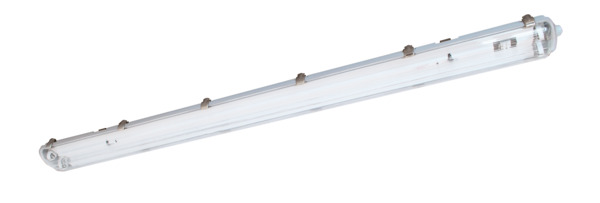PLAFONIERA SLIM CON RIFLETTORE PER TUBI LED 2x120CM, IP65, ALIMENTAZIONE DIRETTA 220Vac, ABS+PS, DIM 128x11x6cm
