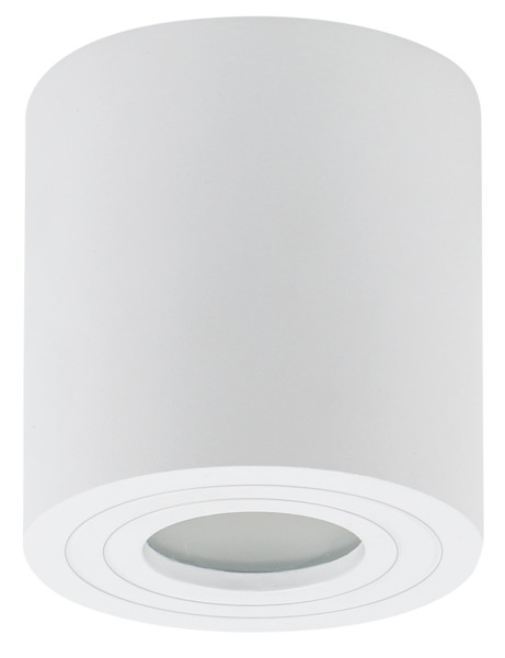 APPLIQUE PORTAFARETTO ROTONDO montaggio a Tetto, per una GU10 a LED di max 7W, IP65, alluminio colore bianco, 90x95mm