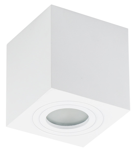 APPLIQUE PORTAFARETTO QUADRATO montaggio a Tetto, per una GU10 a LED di max 7W, IP65, alluminio colore bianco, 90X90x95mm
