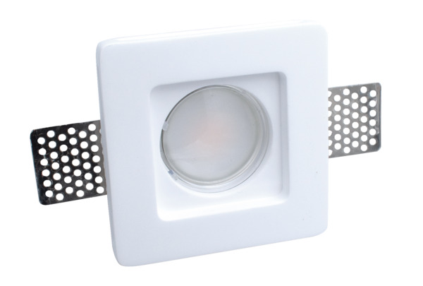 SUPPORTO DA INCASSO IN GESSO PER LAMPADE PAR16 (GU10) ed MR16, DIM. 10x10x2,9cm Made in PRC