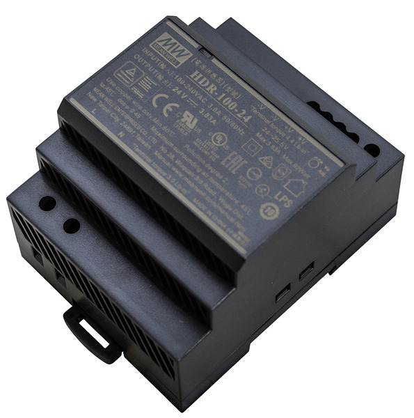 Aliment. Ultra Slim DIN Rail,24Vdc 3,83A 92W IN:85-264V~ DIM:70x90x54,5mm HDR-100-24 MEAN WELL