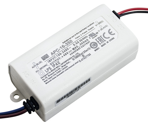 Aliment. corrente costante 350mA, 12-48V, 16,8W, 77x40x29mm APC-16-350 MEAN WELL