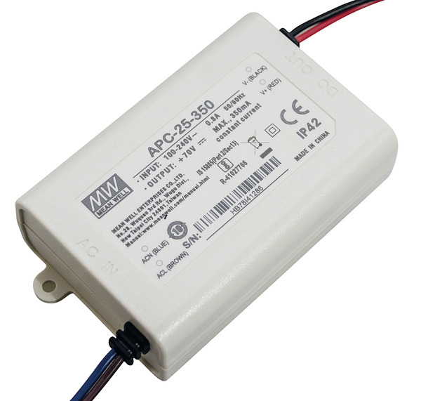 Aliment. corrente costante 350mA, 25-70V, 24.5W, 84x57x29.5mm APC-25-350 MEAN WELL