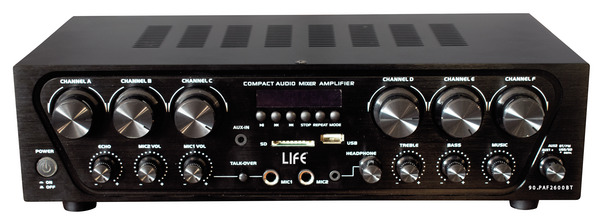 AMPLIFICATORE 6 ZONE, POTENZA 6x45W, radio FM, BLUETOOTH, PORTA USB/SD, 2MIC, OUTPUT 4-8 Ohm AMPLIFICATORE 6 ZONE, POTENZA 6x45W, radio FM, BLUETOOTH, PORTA USB/SD, 2MIC, OUTPUT 4-8 Ohm